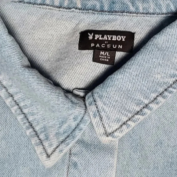 Playboy Distressed Cropped Denim Jacket - Picture 5 of 6